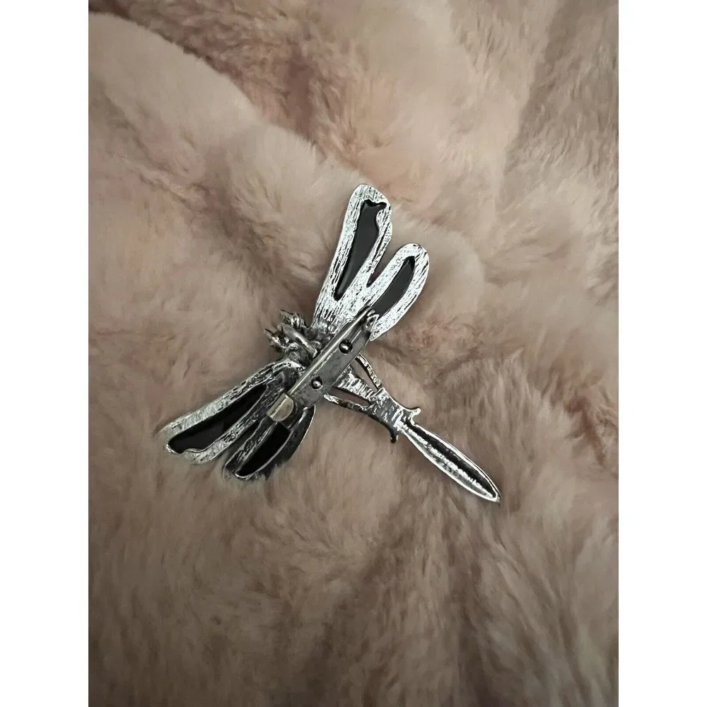 Dragonfly Rainbow Mother of‎ Pearl Shell Silvertone Brooch Pin New